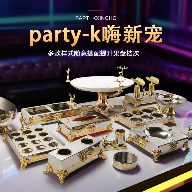 金鹿不锈钢摆台 - 纯白金边陶瓷盘
