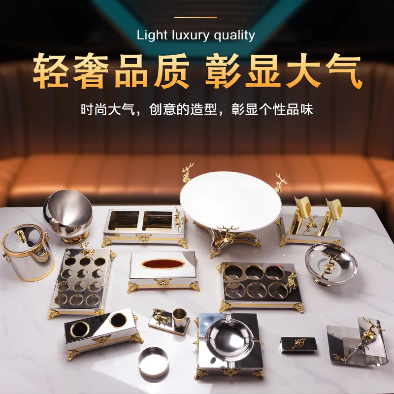 金鹿不锈钢摆台 - 纯白金边陶瓷盘