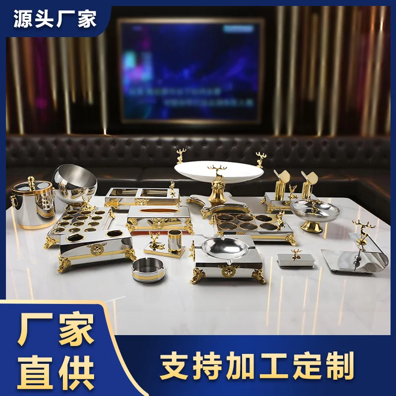 金鹿不锈钢摆台 - 纯白金边陶瓷盘