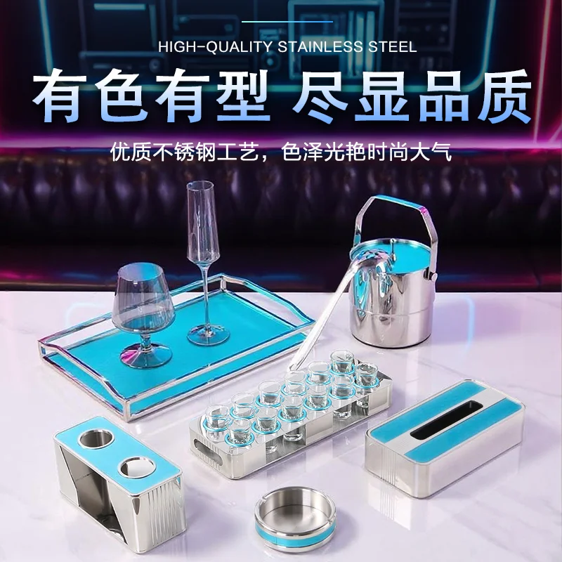 蓝灰格纹铝摆台 - 纸巾盒