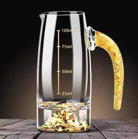 高档白酒酒具 - 100ml 带柄分酒器（冰山金箔）